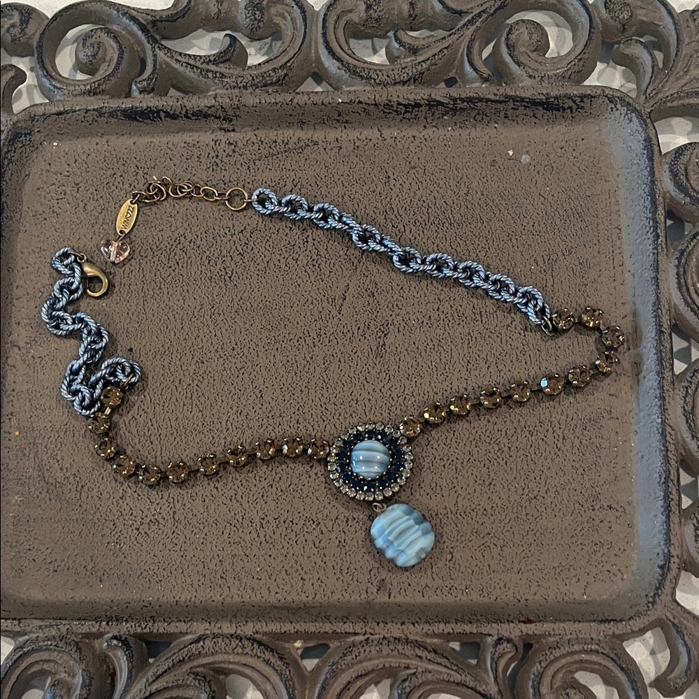 Chic Blue and Gold Beaded Necklace